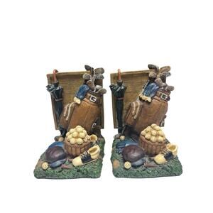 Golf Bookends Pair Resin Golf Bag Sports Man Cave Office Decor 1998